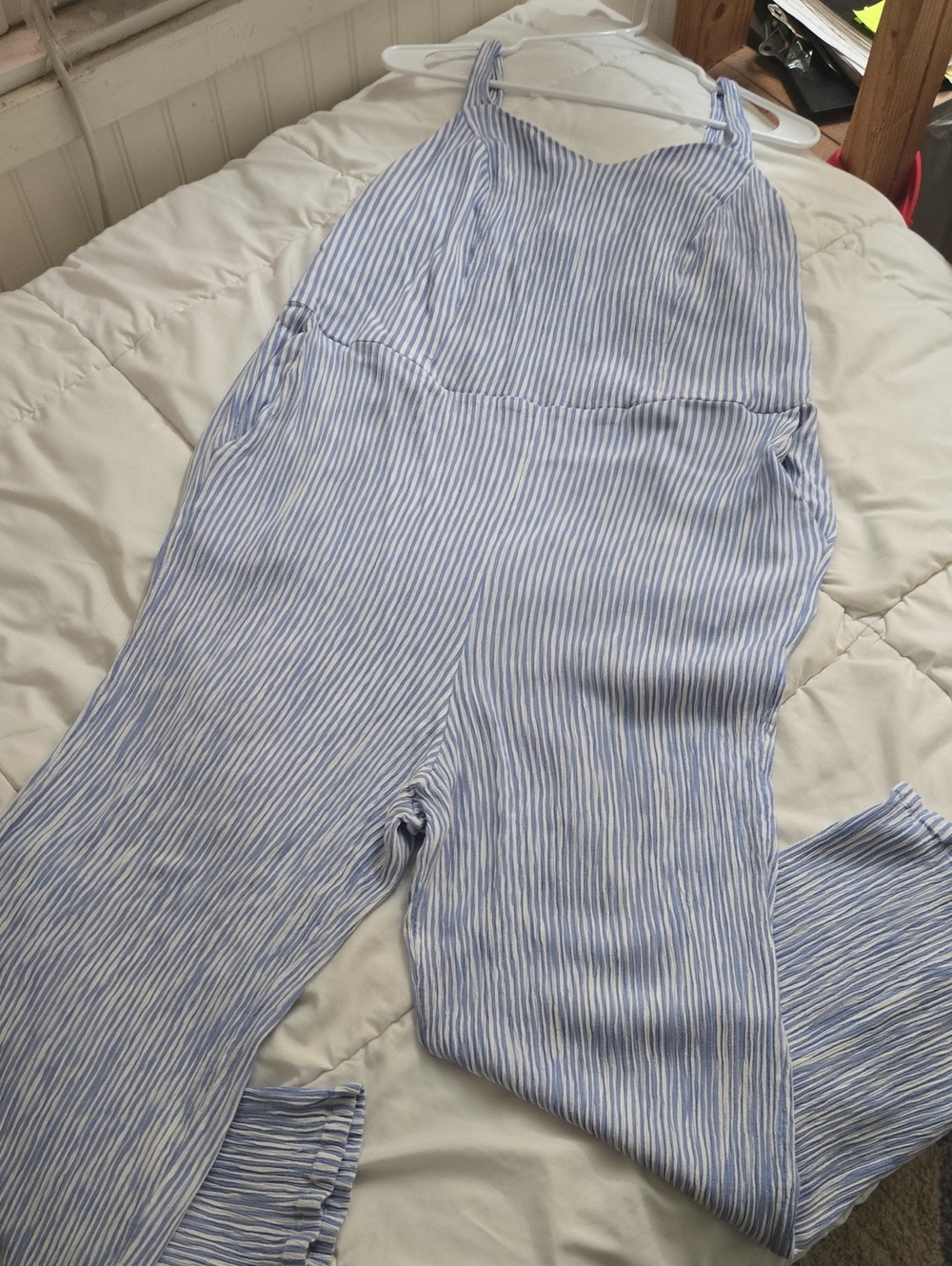 Market & Spruce Striped Light Blue Women's Sleeveless Jumpsuit